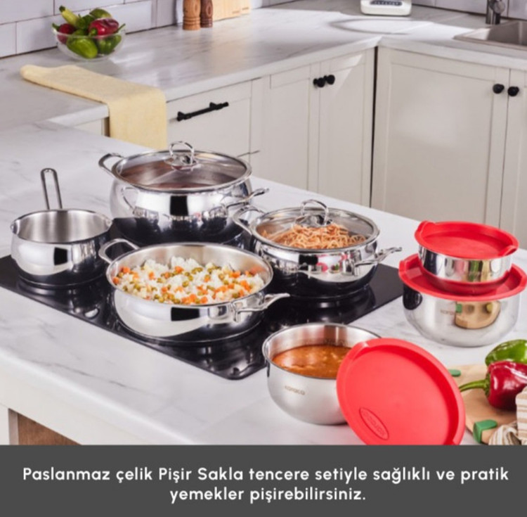 سرویس قابلمه استیل 13 پارچه کاراجا ترکیه Pişir Sakla v2