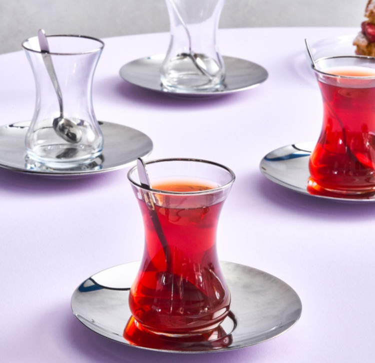 ست استکان کمرباریک چایخوری با نعلبکی استیل کاراجا نیکو karaca niko