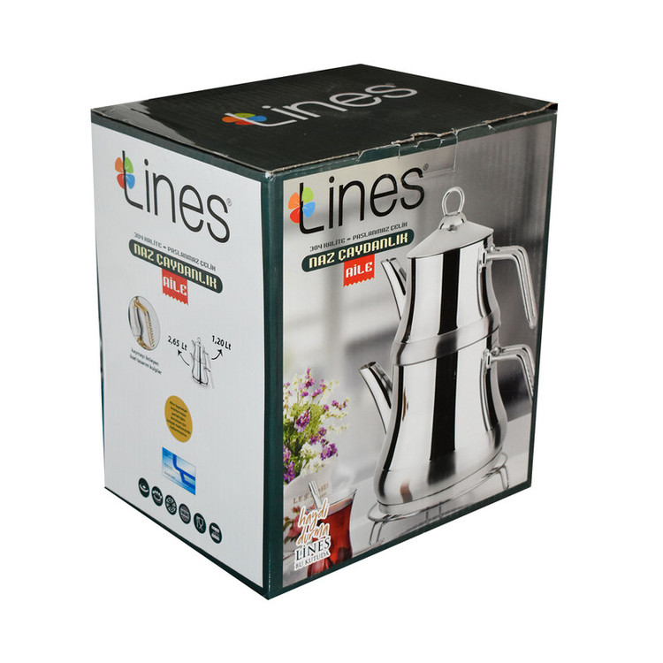 کتری و قوری استیل نوار طلایی ترکیه سایز بزرگ Lines naz