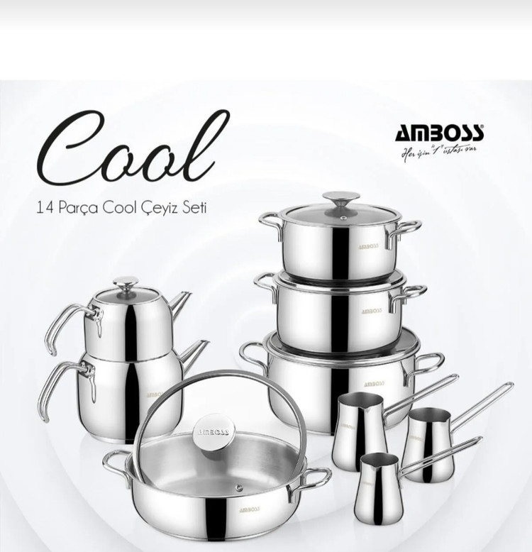 سرویس قابلمه استیل ۱۴ پارچه استیل آمبوس ترکی Amboss cool