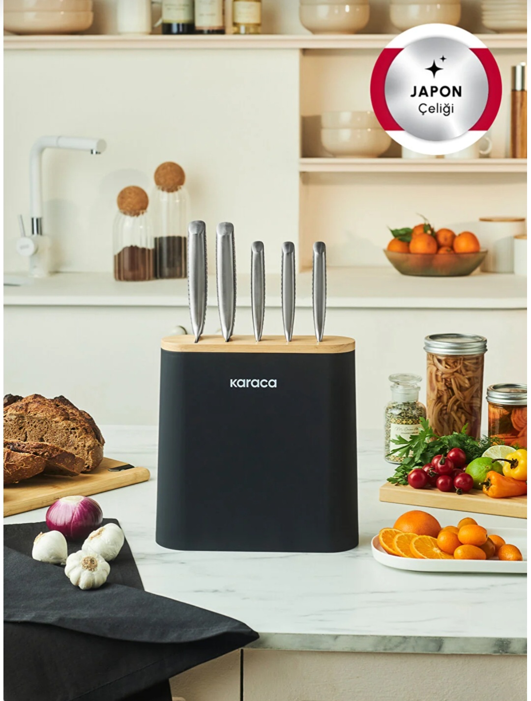 سرویس چاقو آشپزخانه کاراجا ترکیه تیغه ژاپن مدل سولید Karaca solid