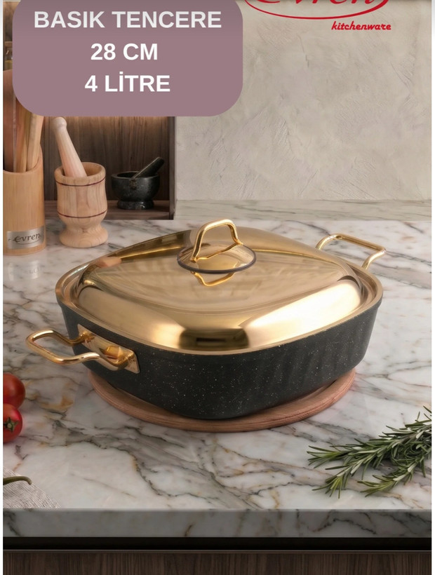 سرویس قابلمه گرانیت ۹ پارچه مربعی اورن ترکیه Evren gold stone