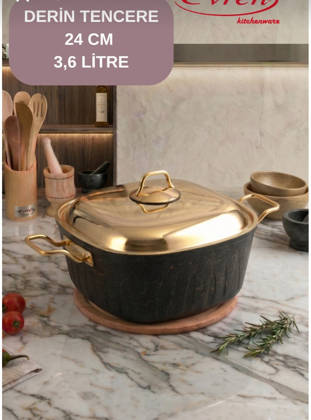 سرویس قابلمه گرانیت ۹ پارچه مربعی اورن ترکیه Evren gold stone