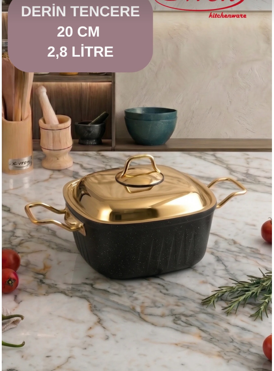 سرویس قابلمه گرانیت ۹ پارچه مربعی اورن ترکیه Evren gold stone