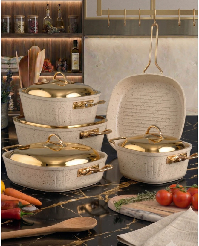 سرویس قابلمه گرانیت ۹ پارچه مربعی اورن ترکیه Evren gold stone
