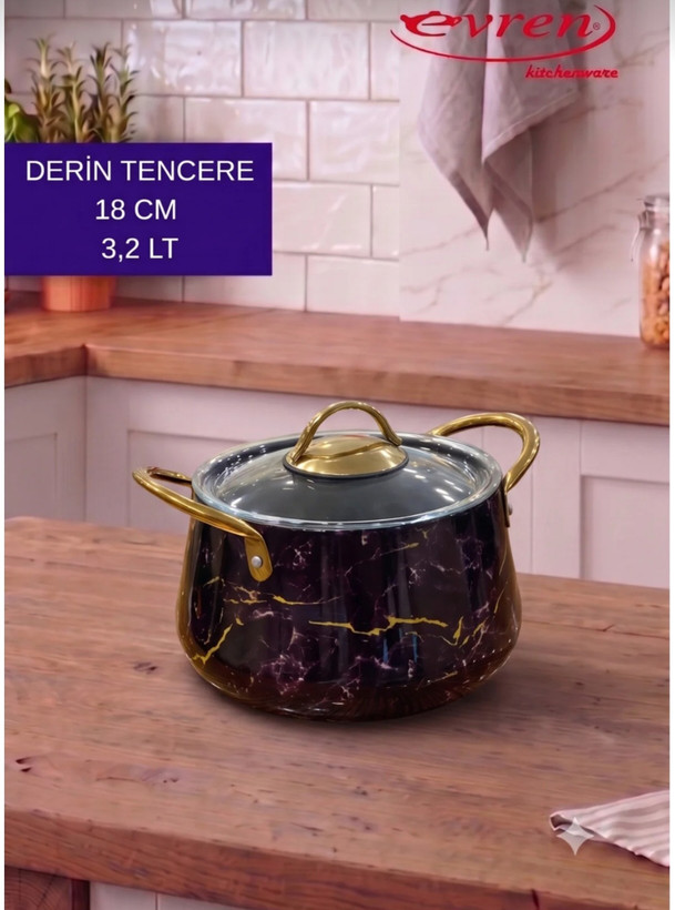 سرویس قابلمه ۹ پارچه گرانیت طرح مرمر اورن ترکیه Evren Mermer desen