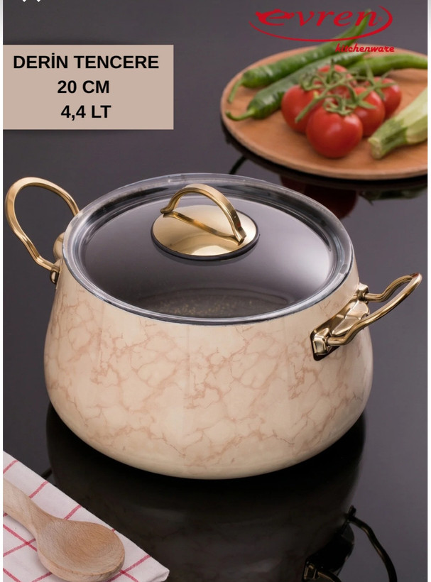 سرویس قابلمه ۹ پارچه گرانیت طرح مرمر اورن ترکیه Evren Mermer desen