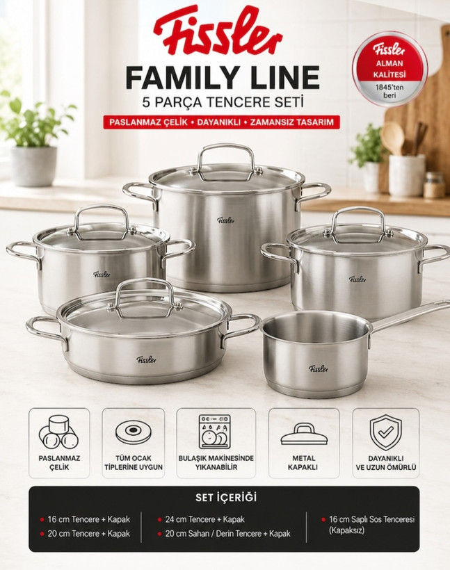 سرویس قابلمه ۹ پارچه استیل فیسلر آلمان (اصل) مدل Fissler family line
