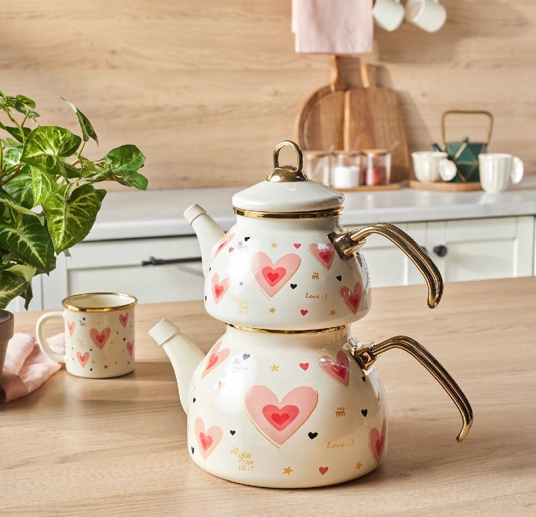 کتری و قوری لعابی کاراجا ترکیه مدل Karaca pink Love