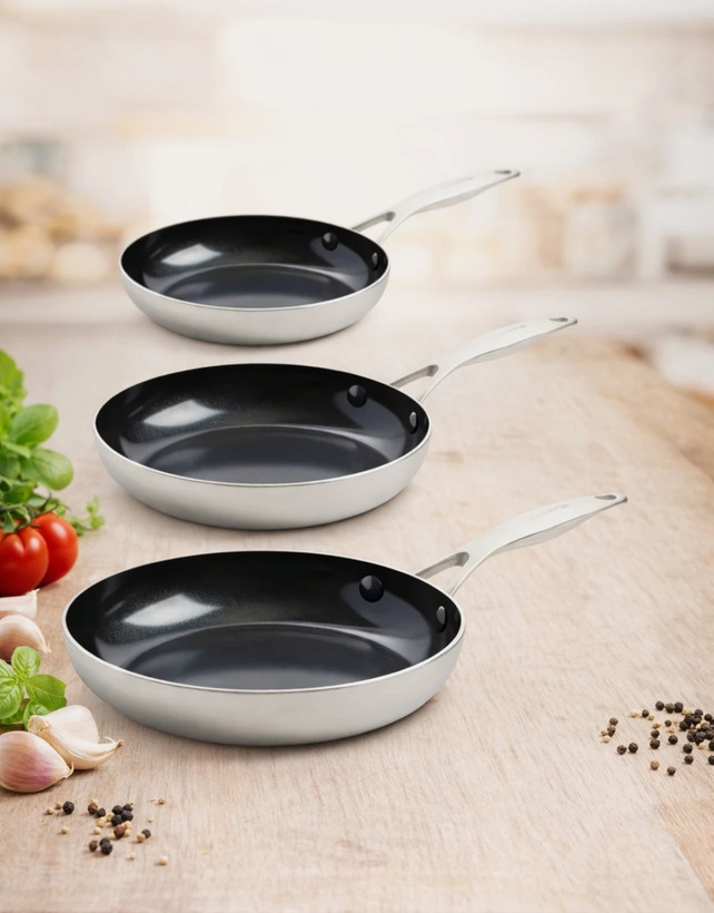 سرویس تابه ۳ تایی استیل ، سرامیک گرین پن بلژیک (اصل) مدل Greenpan Geneva